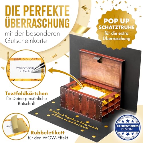 BASICBIRD Gutschein zum Selberausfüllen als PopUp Schatztruhe, Gutschein Karte Geburtstag mit Rubbelkarte, Gutscheine zum selber ausfüllen, Gutscheinkarten zum selbstausfüllen, Geburtstage, Geschenke