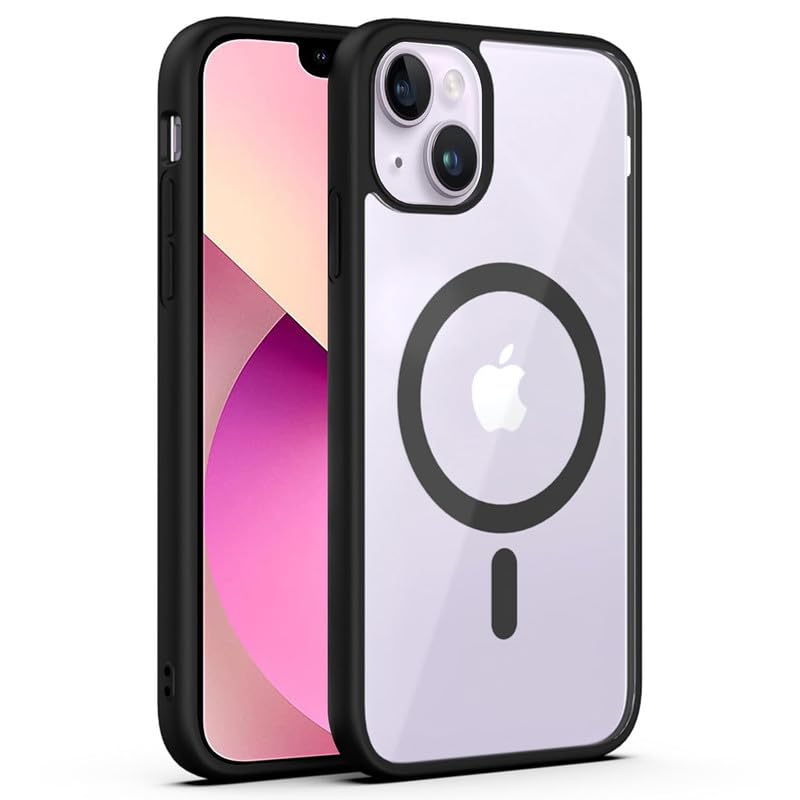 Image of AIBEX Clear Mag-Saf Case for iPhone 14 | Strong Magnetic Lock, Anti-Yellowing Transparent Back Cover | Military-Grade Drop Protection | Slim Lightweight Cover with Camera Guard - Black