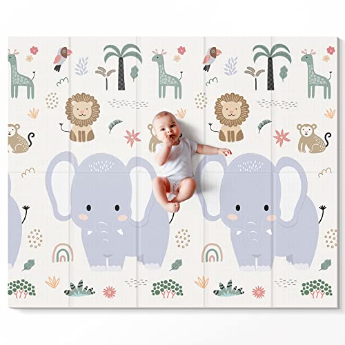 Image of NOONKTY 79x71 Extra Large Baby Play Mat for Floor, Foldable Foam Playmat for Babies 0-12 Months & Kids, Non-Toxic Waterproof Baby Mat for Floor, Thick Playpen Mat for Tummy Time Crawling