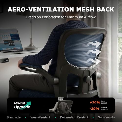 Image of AreShark Office Chair Ergonomic Desk Chairs with Adjustable Lumbar Support, High Back Breathable Mesh Chair with Wheels& Flip-up Armrests,Rolling Swivel Comfy Task Computer Chair for Home Work Gaming