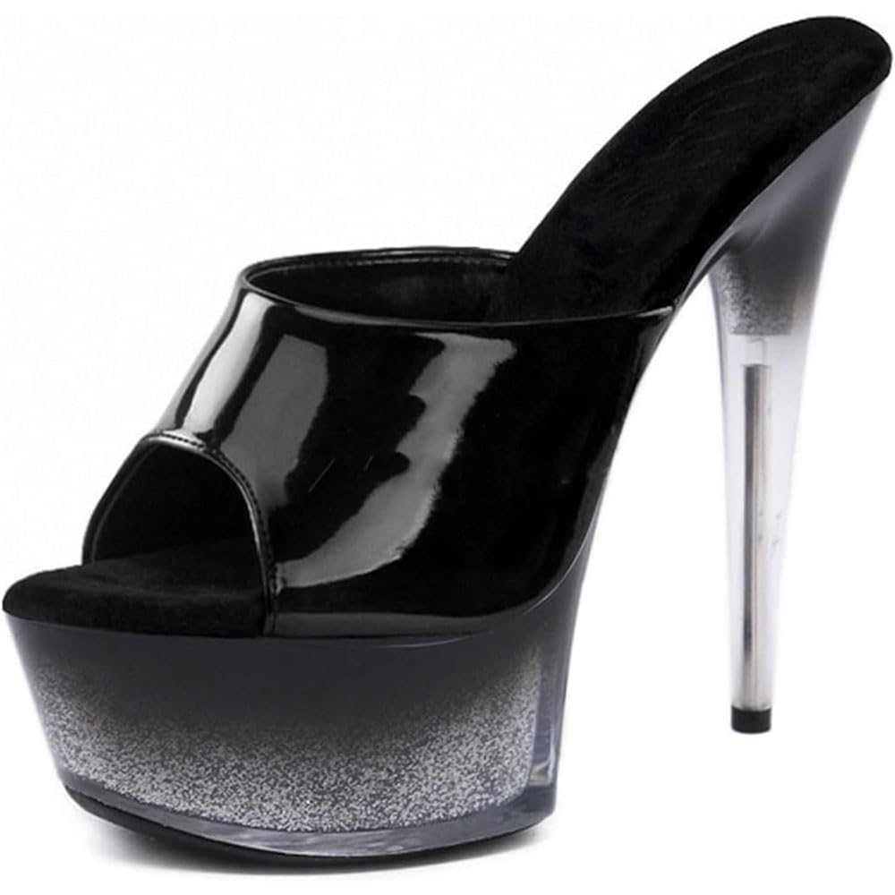 Hyfzxwx Women's D Black High Heels Mule Sandal Gradient Platform Sandals Sexy Stripper Club Wedding Ress Party Shoes Plus Size /D/34Eu