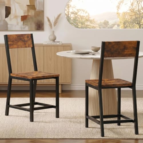 YOUDENOVA Esszimmerstühle 2er Set Stabiles Metallgestell Bequeme Küchenstühle mit Rückenlehne Geeignet für Wohnzimmer Esszimmer und Küche Vintage-Braun Bis 150 kg Belastbar