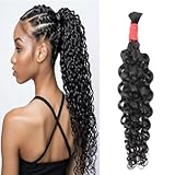 Human Braiding Hair 16 Inch 50g Water Wave Bulk Human Hair for Braiding No Weft Bundle Virgin Curly Human Hair Extensions for Boho Braids Wet and Wavy Natural Black Color