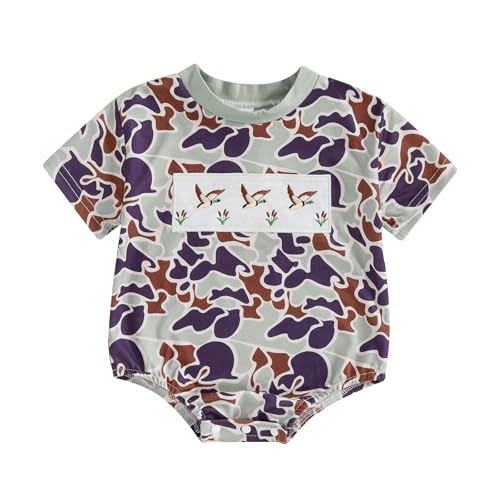 Image of Baby Boy Duck Hunting Clothes Short Sleeve Camo Bubble Romper Shirt Onesie Bodysuit Infant Summer Outfit