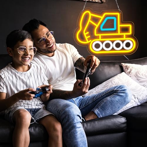 Image of Balanar Excavator Neon Sign for Wall Decor LED Excavator Toy car Neon Light Boys Neon Sign for Kid Bedroom Boys Room Playroom Home Birthday Gifts