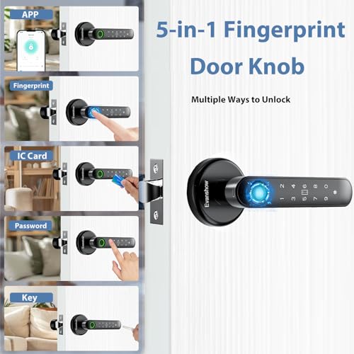 Smart Door Knob with Fingerprint Lock - 5-in-1 Keyless Entry (Fingerprint/App/Code/IC Card/Key) Biometric Door with Auto-Lock Easy Install for Home/Bedroom - Image 3