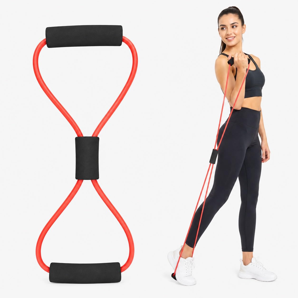 Elastic Figure 8 Workout Band with Foam Grip Handles for Arm, Chest & Shoulder Exercise | Portable Home Fitness Resistance Band for Stretching, Muscle Toning & Daily Workout | Men & Women (Pack -1)-image-8