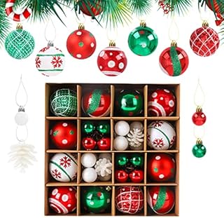 42 Pcs Christmas Ball Ornaments, Hanging Christmas Baubles Balls Ornaments Set, Christmas Tree Decoration Set, Delicate Xmas Theme Painting & Glittering Christmas Tree Pendants Decorative Red-Green