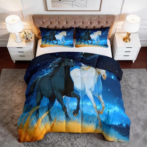 Edredón suave y cálido de 155 x 220 cm con estampado de caballos 3