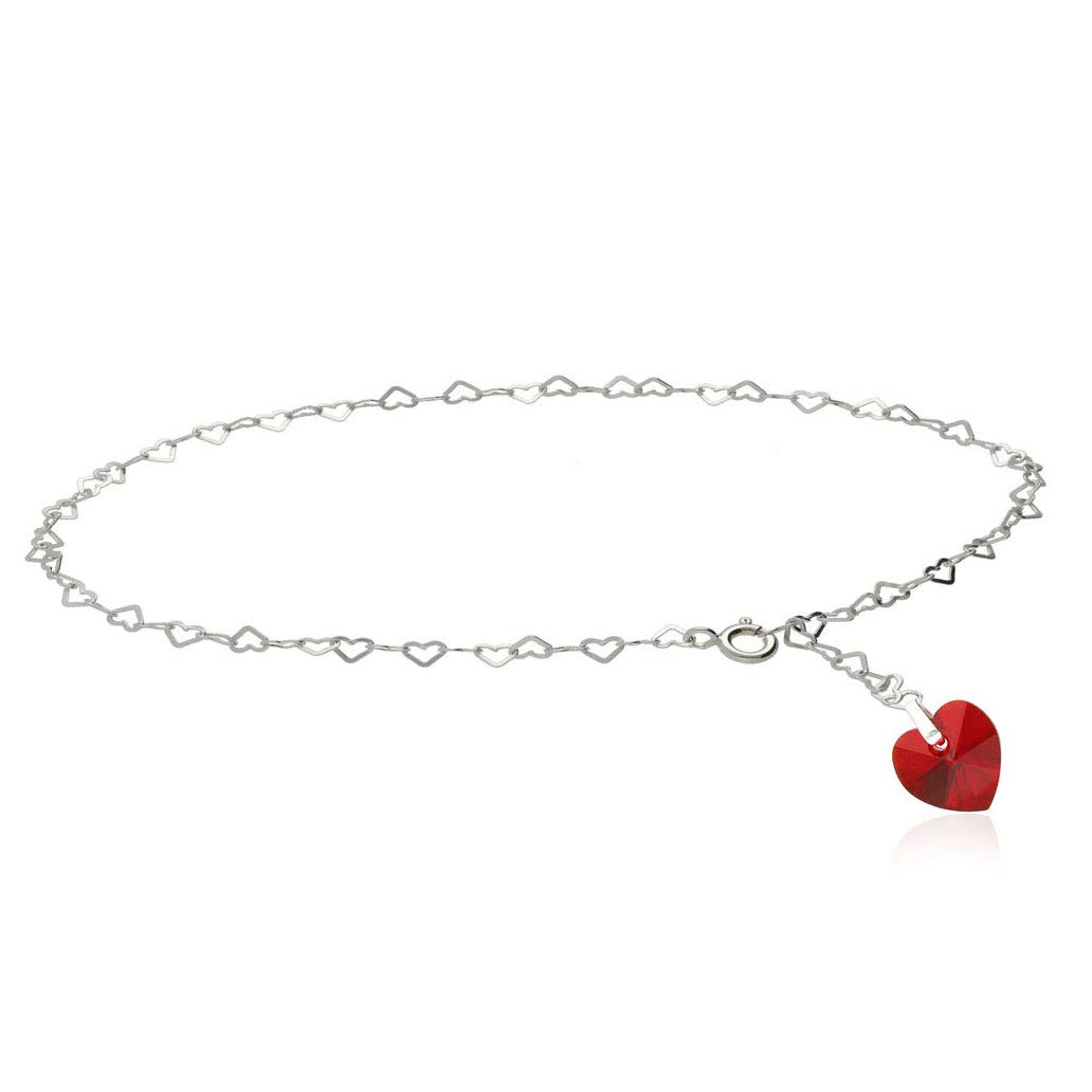 Cavigliera in argento 925 con cuore Swarovski, vari colori