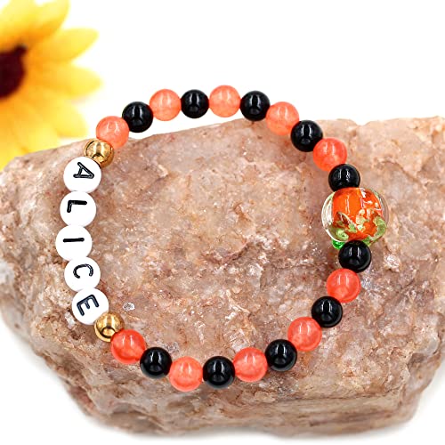 Image of Uloveido Black Orange Jade Charms Halloween Bracelets All Saints' Gift - DIY Customized Name Beaded Bracelet
