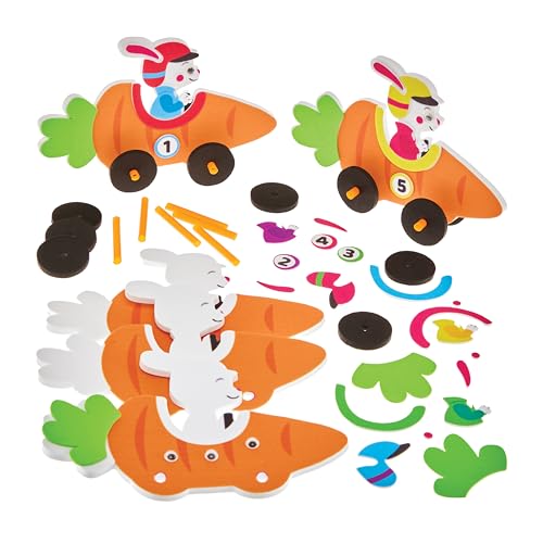 Baker Ross FX979 Bunny and Carrot Push Along Kits - Pack of 5, Easter Foam Craft Kits for Kids (Kit de bricolage de Pâques en mousse pour les enfants)