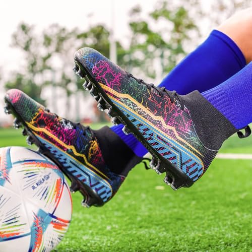 Image of Soccer Cleats Mens High Tops Football Cleats Professional Athletic | soft breathable synthetic leather,anti-slip studded outsole,training and competition cleats men