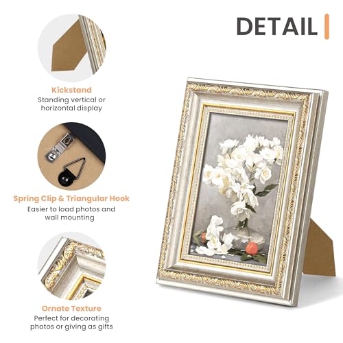 Image of upsimples Vintage 5x7 Picture Frame, Antique White and Gold Frames, 2 Pack