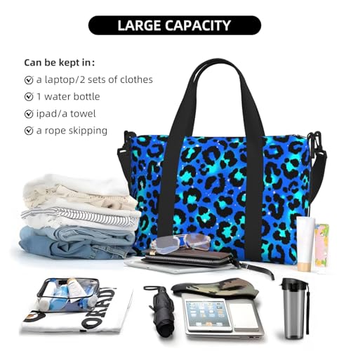 Laptop Tote Bag for Women Work - Light Blue Leopard Print Gym Bag for Women Men, Personal Item Crossbody Travel Bags Carry On, Overnight Weekender Bags for Women Travel4