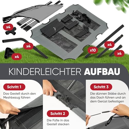 Deuline Hundeliege mit Dach erhöhtes Hundebett Garten Outdoor Haustierliege XL-122x91x23/114cm GRAU 520084