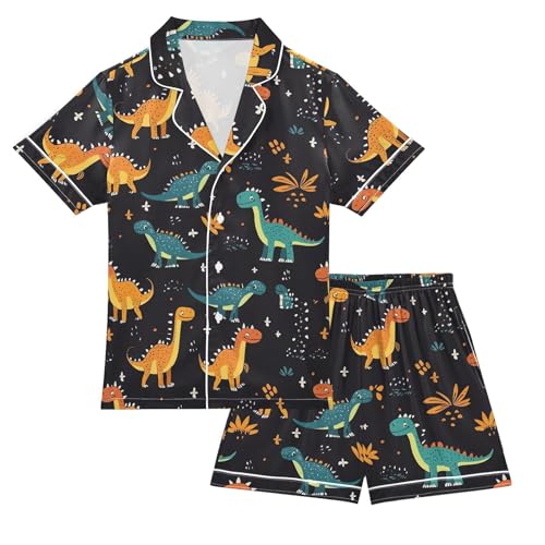 Cartoon Dinosaurs Dots Doodle Pajamas Set Soft Pjs Sets 2 Piece Short Sleeve Sleepwear Casual Loungewear