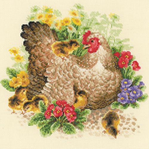 Image of RIOLIS - Hen 1480, Animals Cross Stitch Kits 11,81 inch x11,81, Cross Stitch Kits for Beginners & Advanced, Crossstitching Kits Adult, Counted Stitching Kits, Embroidery Kit