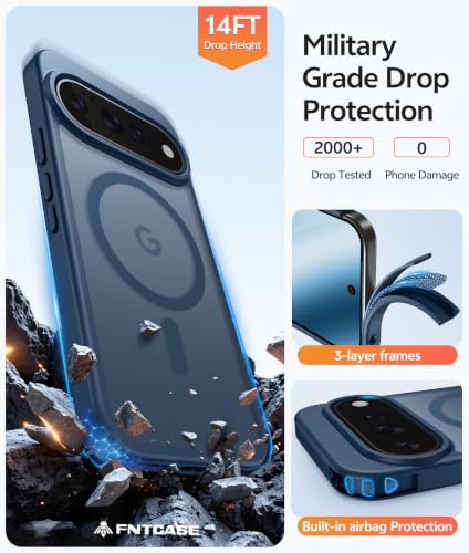 Image of FNTCASE for Google Pixel 11 Pro XL Case, Fit for Magsafe, Screen Protector | Translucent Matte Magnetic Back, 14FT Military Grade Drop Protection, Shockproof Protective Phone Cover, Blue