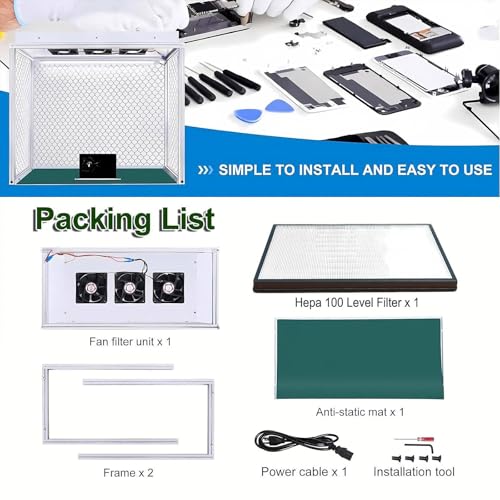 Campana de flujo laminar vertical, banco de limpieza de flujo de aire con filtro HEPA para talleres y laboratorios, área de trabajo de 26 x 12 x 20 pulgadas, ideal para reparación de teléfonos y más