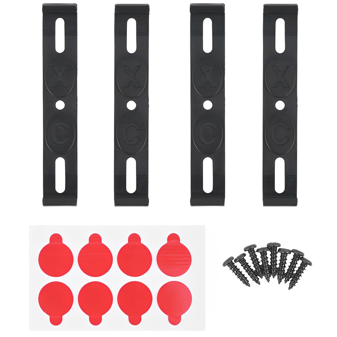 Support Plaque Immatriculation Invisible 12x2 Cm - Lot De 4, Noir, Sans Cadre, Pour Plaques De 110 Mm, Avec Vis Et Pastilles Adhésives