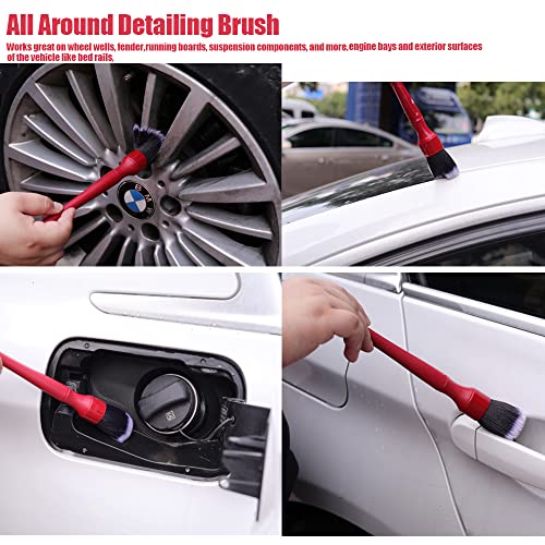 Image of Car Detailing Brush Set(2 Brushes), Car Wash Brush kit for car Cleaning and Detailing (Red)