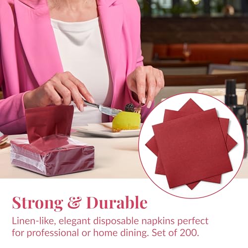Image of Prestee Linen Feel Guest Towels - Paper Hand Towels - Cocktail Napkins - 5inch Folded / 9.5inch Unfolded - 200 count - Soft and Absorbent Disposable Napkins for Parties and Events - Red