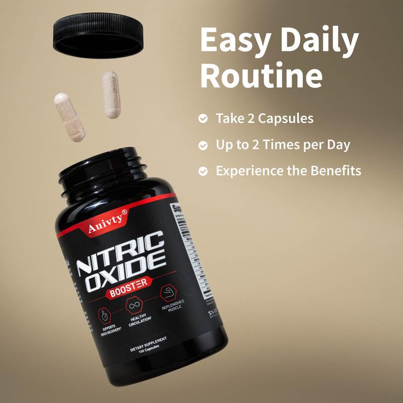 Image of Nitric Oxide Booster Supplement - L-Arginine, L-Citrulline & Beet Root - Energy & Performance Support - 100 Vegan Capsules, Made in USA