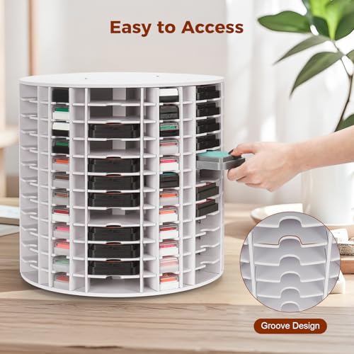 Image of Krafetto Rotating Ink Pad Storage Organizer Rack, 72 Grids for 3 inch x 3 inch Ink Pads, 72 Grids for Mini Cube Caddy Ink Pads, Craft Stamp Pad Holder for Desktop