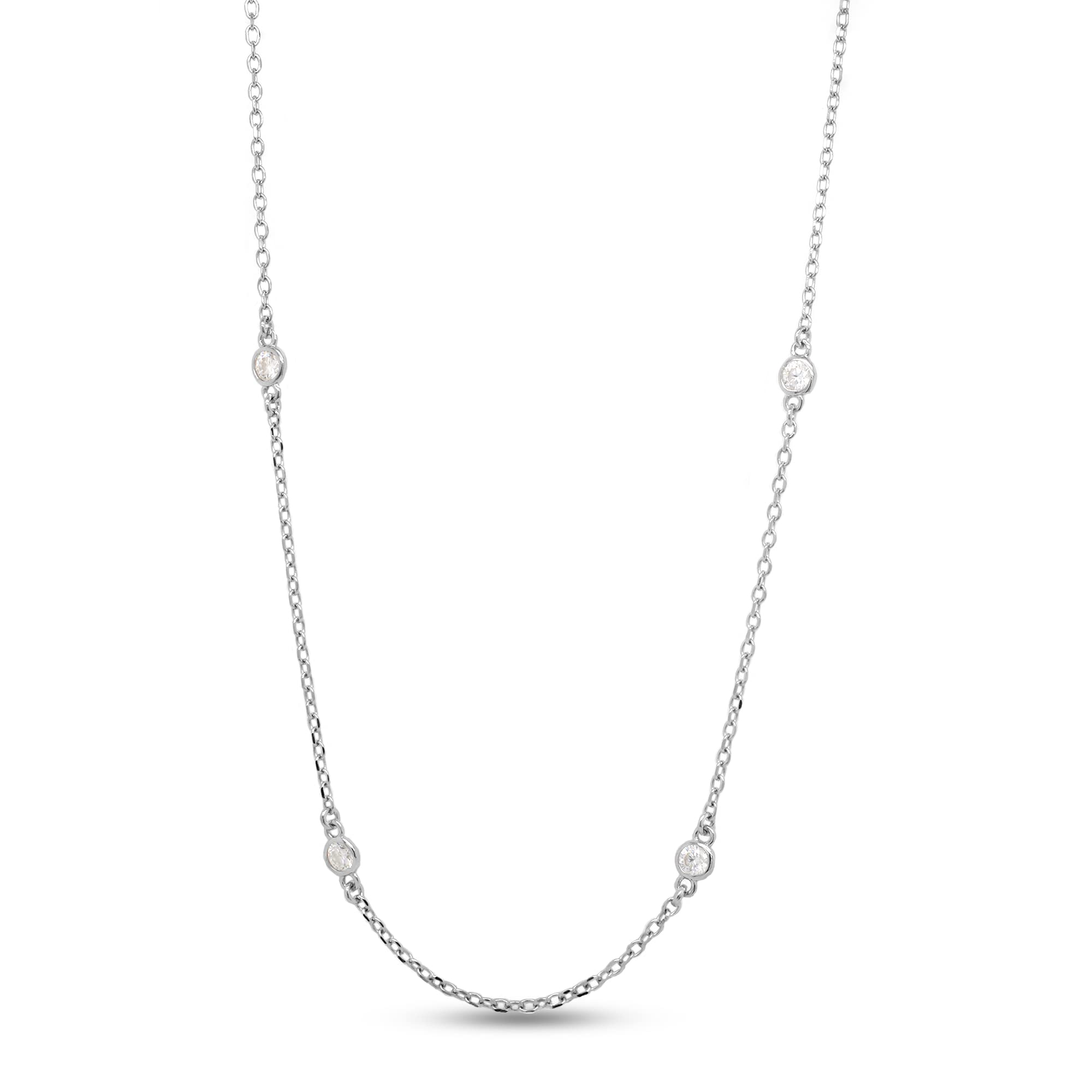 2.9MM Round Lab Created Moissanite Bezel Set Yard Station Chain Necklace In 14k Gold Over Sterling Silver 16'' To 36" (0.60 Ct To 1.60 Ct), Mother's Day Gift For Her
