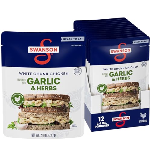 Image of SWANSON S Garlic and Herbs White Chunk Fully Cooked Chicken, Ready to Eat, Simple On-the-Go Meals, 2.6 OZ Pouch (Case of 12)