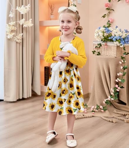 Toddler Girl Sleeveless Dresses and Long Sleeve Ruffle Cardigan 2 Piece Fall Outfits for 2-8T2