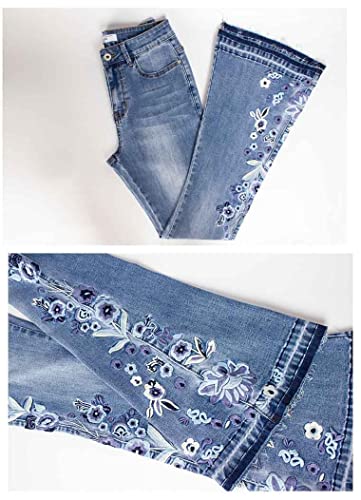 Twomoonbirds Bell Bottom Jeans For Women Flared Floral Embroidered Jean Wide Leg Denim Pants Size S #TOP6