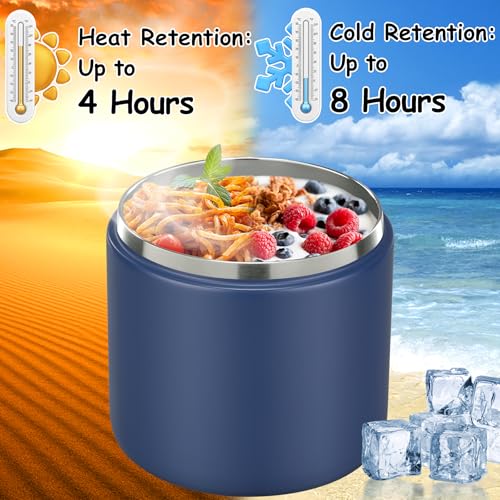 Image of Pawtong 19oz Insulated Vacuum Food Jar with Buckle Lid Wide Mouth Soup Thermo for Hot Food Kids Leakproof Stainless Steel Lunch Container- Blue