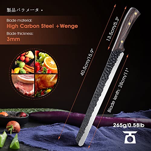 Univinlions 11" Slicing Carving Brisket Knife Sharp Hand Forged Ham Meat Slicer Japanese Full Tang Kitchen Knife For Cutting Ribs Roasts Fruits Veggies Grilling Bbq Father Day Gift Idea Men #TOP6