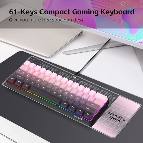 Image of Snpurdiri 60% Wired Gaming Keyboard, 61 Keys RGB Backlit Ultra-Compact Small Gaming Keyboard, for PC /Mac Gamer, Typist, Travel, Easy to Carry on Business Trip (Pink-Black)