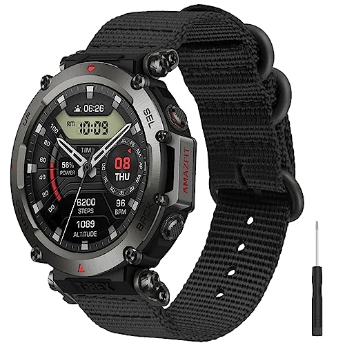 PONATTENO Military Style Watch Band Compatible for Amazfit T-Rex Ultra, Ultra Soft Nylon Replacement Band for Amazfit T-Rex Ultra Band strap Athleisure style (Black)