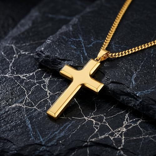 Image of Midari Gold Cross Necklace for Men 18K Gold Cross Pendant Minimalist Faith Necklace Christian Pendant Religious Gift