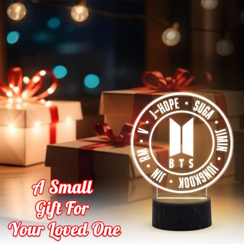 Image of 3D Illusion Gift for BTS Fans | BTS Army Nightlight Gift for Women Girls Girlfriend Teen Girl Friends & Birthday Return Gift | Home Decor Light | Warm White Light & USB Powered