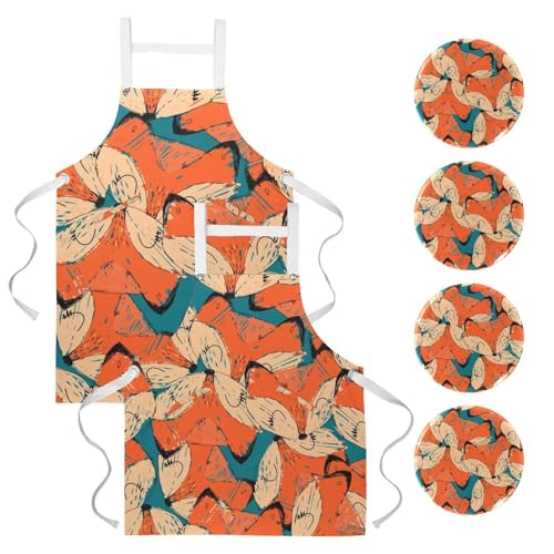 Tablier pour restaurant et travail avec motif renards sans couture