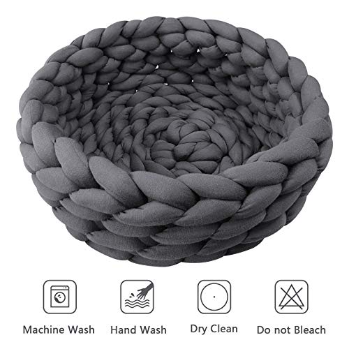 Lucky Monet Cotton Knitted Pet Bed Basket Warm Woven Cat Nest Cozy Cuddler For Dogs & Cats (19.7", Dark Gray) #TOP4