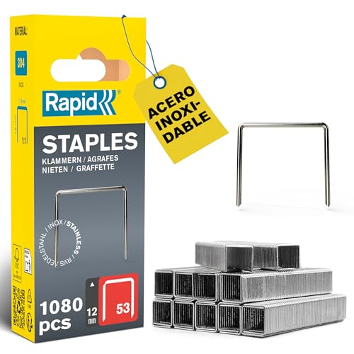 Rapid Paquete de 1080 Grapas N.53/12 para Tejido y Decoraciones en Acero INOX, Estructura de Hilo Fino, Longitud de Pierna 12 mm