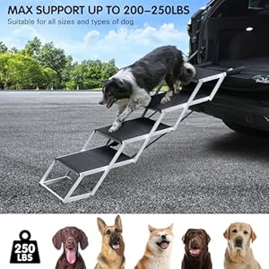 Dgsl dog ramp for car extra wide 4 steps dog stairs for truck folding steps for dogs with non slip surface pet loader dog steps for large dog suv side door and bed supports up to 250 lbs  urban country home decor