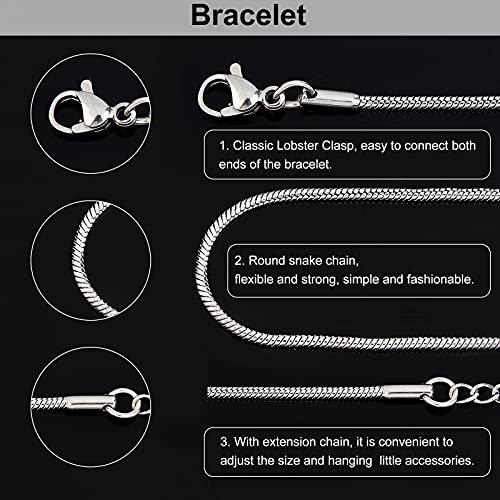 Ph Pandahall 10Pcs 7-1/2"(190Mm) Stainless Steel Snake Chain Bracelets Round Snake Chain Lobster Claw Clasps For Jewelry Accessories Diy Making 1.5Mm #TOP5