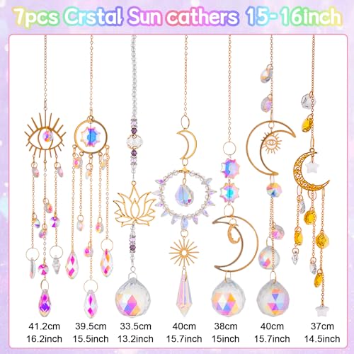 Suncatcher Crystal, 7 Pieces Lotus Crystal Beads, Suncatcher Pendants Prisms, Hanging Rainbow Prism Window - Image 2