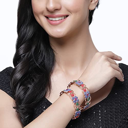 Image of ZENEME Leaf Shaped American Diamond Gold Plated Bangles Jewellery For Women & Girls
