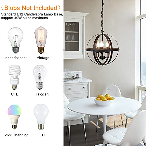 Dinglilighting WS-FND1-40B Dllt Vintage Pendant Hanging Light Fixtures, Flush Mount Ceiling Chandelier Lamp With Metal Spherical Shade For Kitchen, Dining Room thumb #4