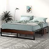 SHA CERLIN 14'' King Size Metal Platform Bed Frame with Rustic Wood & Reverse Holes / Ample...