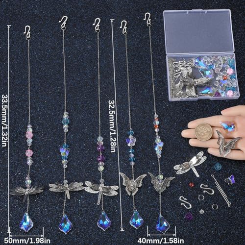 SUNNYCLUE 1 Box DIY 5 Sets Garden Suncatchers Rainbow Maker Suncatcher Prism Glass Crystal Beads Colorful Sun Catchers Making Kit Filigree Metal Butterfly Dragonfly Linking Charms for Window Door - Image 3
