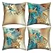 HOSTECCO Juego de 4 fundas de almohada abstractas nórdicas de color azul, verde azulado y dorado, fundas de cojín decorativas modernas para sofá de 45 x 45 cm